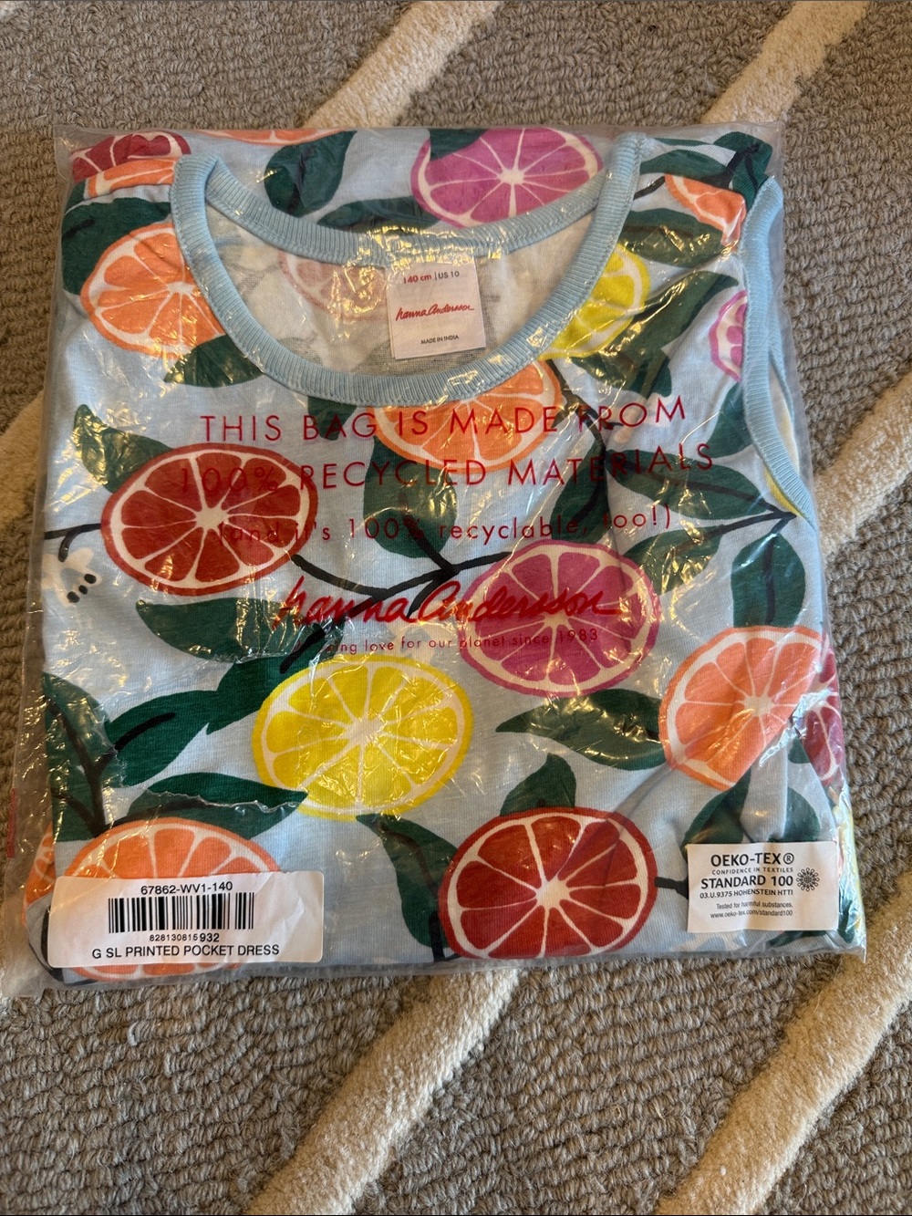 Hanna Andersson Light Blue Citrus Print Short Sleeve Tee